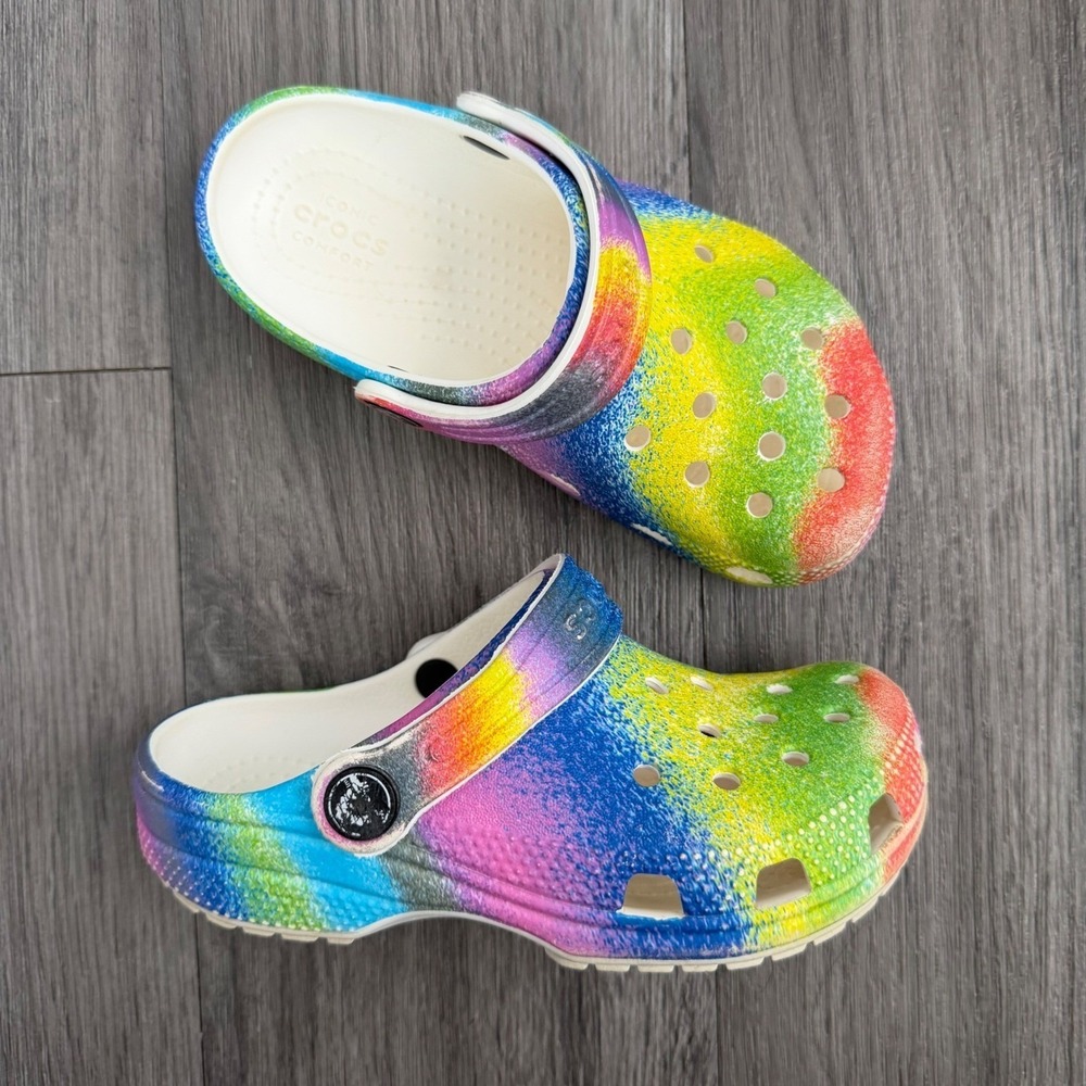 Crocs Kids Classic Clog Spray Dye Rainbow Multicolor Size C13 Slip On Shoes